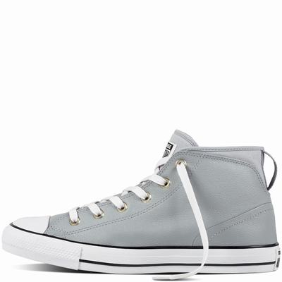 Converse Chuck Taylor All Star Syde Street Leather Mid Tops Mens - Grey/Grey/White Shoes (612TSGZQ)